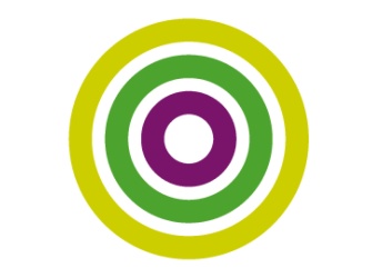 Three circles forming a target disc. Outer ring in ligh green, middle circle in dark green, inner circle purple.
